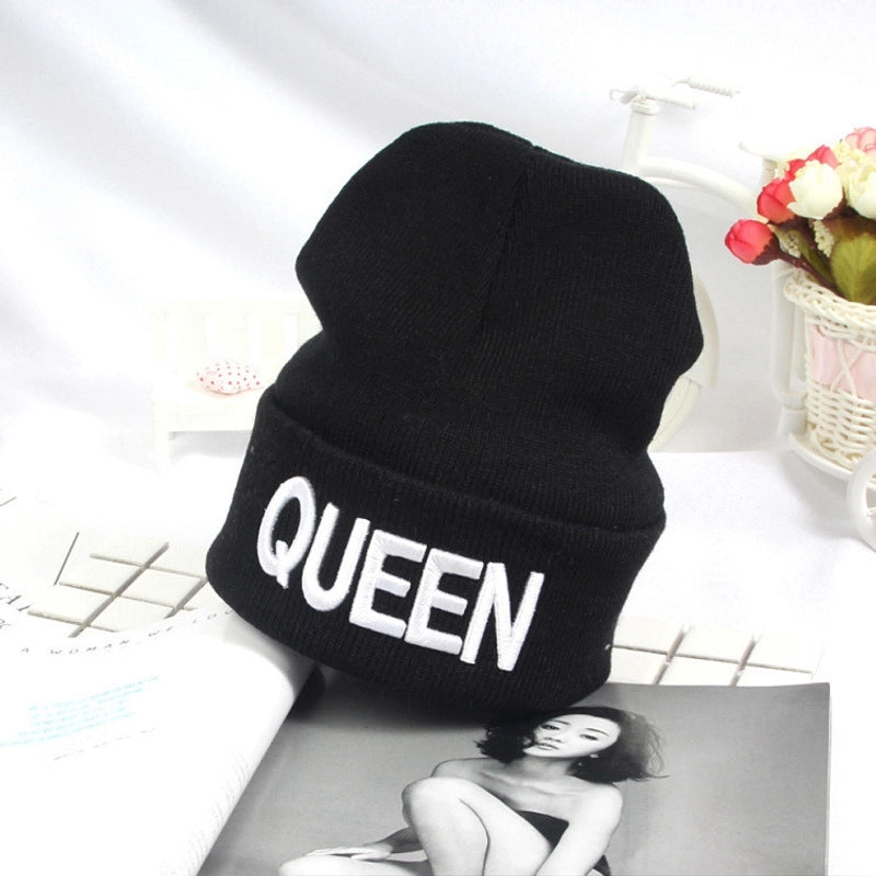Domestic Explosions KING Embroidered Knitted Hat QUEEN Couple Winter Women’s Wool Hat