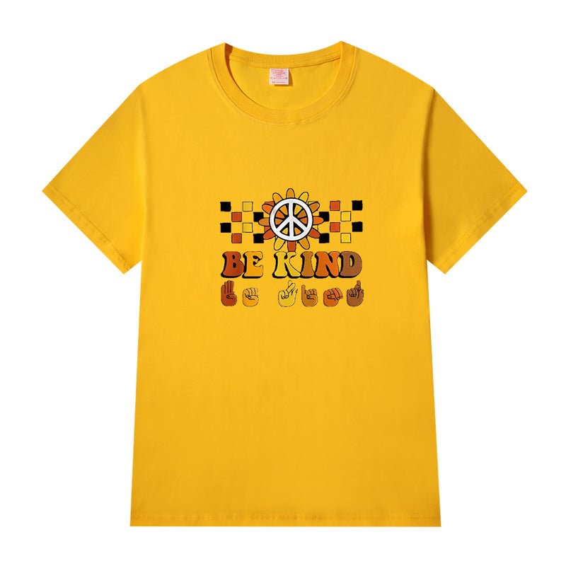 Short Sleeve Crew Neck Be Kind Letter Printed T-shirt