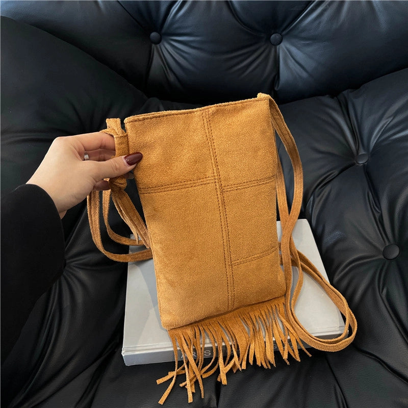 Women's Small Suede Solid Color Vintage Style Classic Style Sewing Thread Square Magnetic Buckle Crossbody Bag3