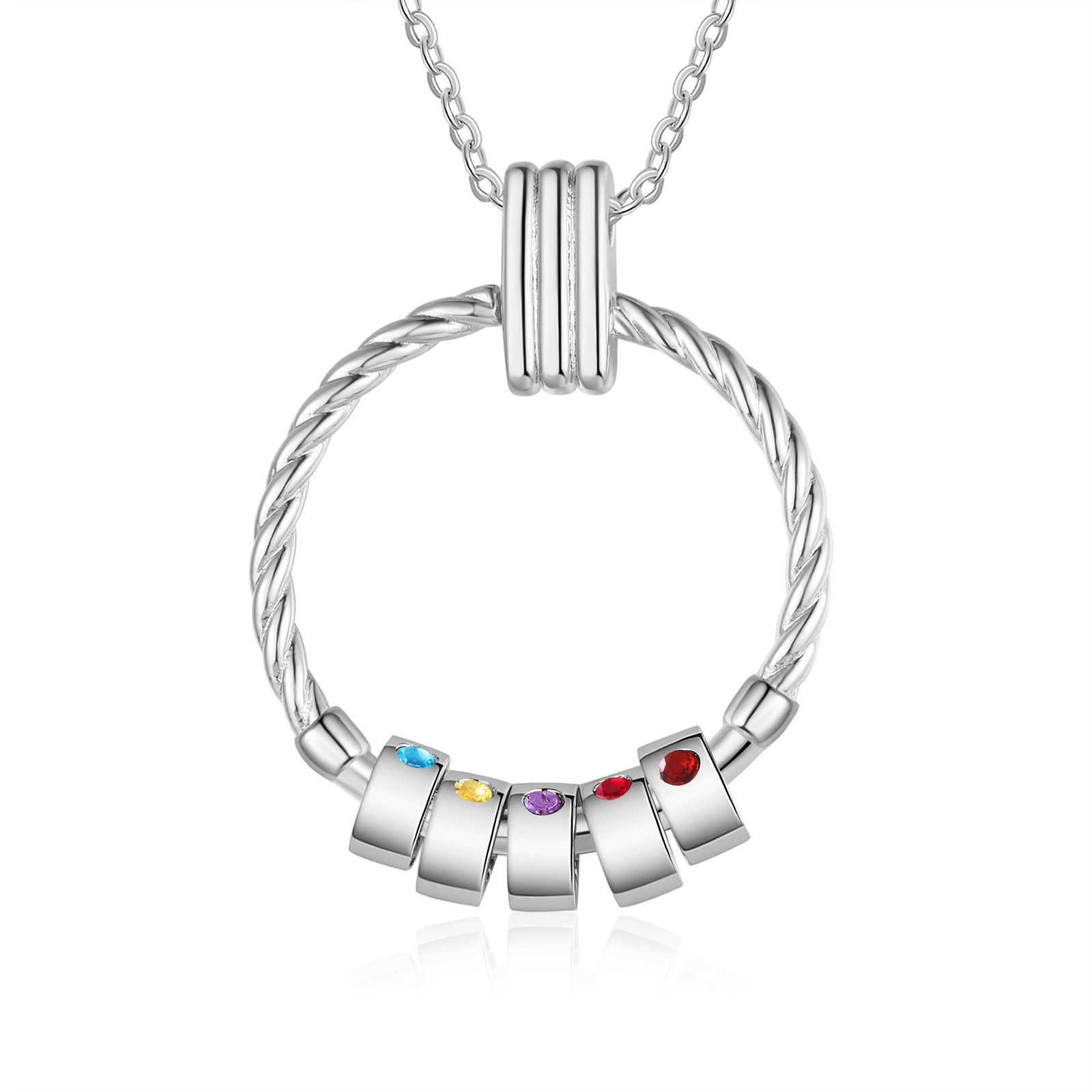 5 Names - Personalised Circle Pendant Necklace Custom Birthstones & Names Necklace Birthday Gift for Her-Jessemade AU