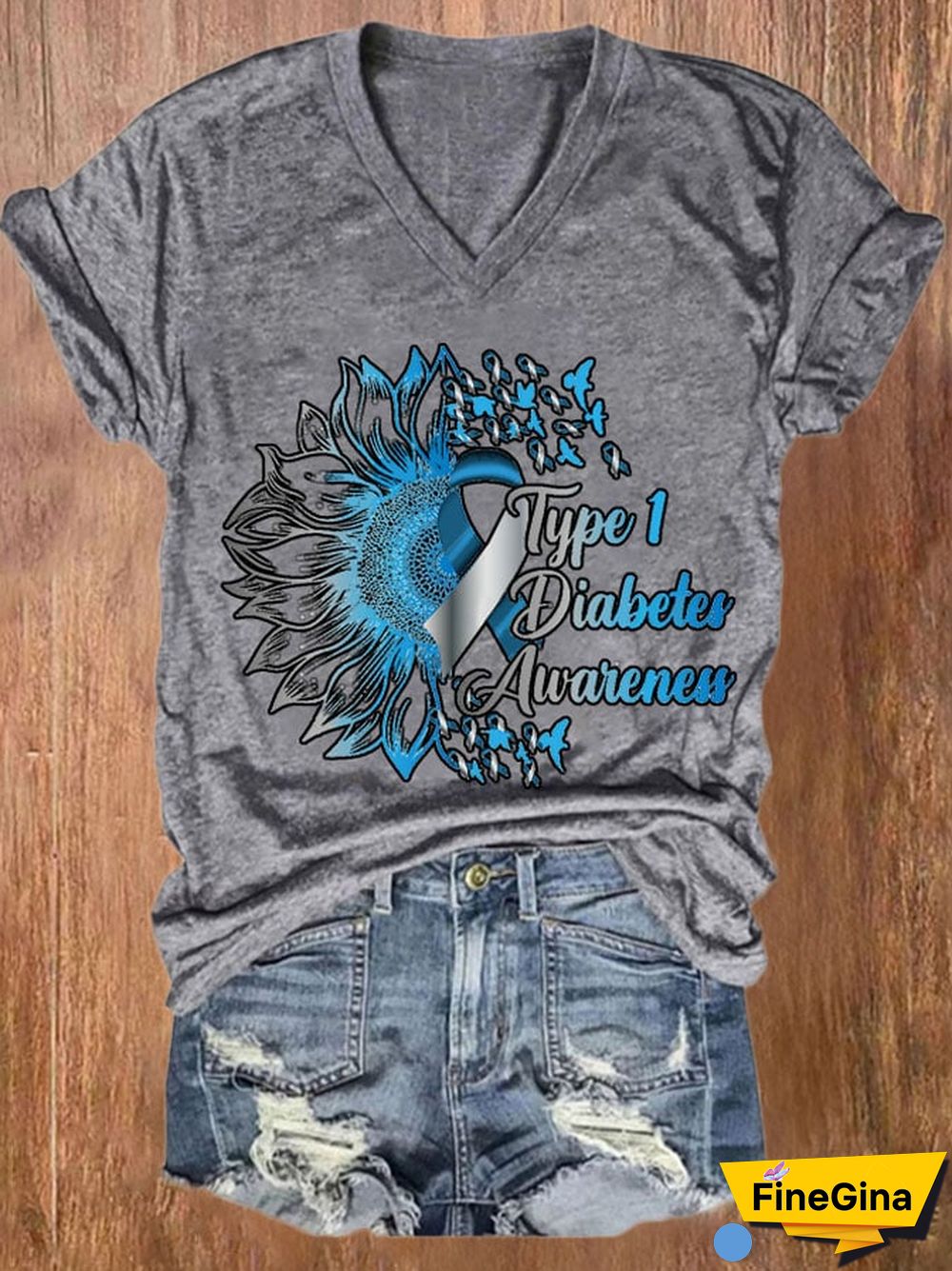 Women's Casual Diabetes Awareness Print Short Sleeve T-Shirt