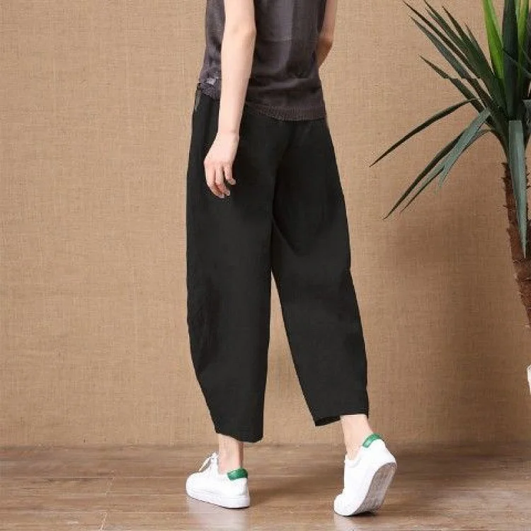 Casual Pants Elastic Waist Wide Leg Anti-Cotton Linen Thin