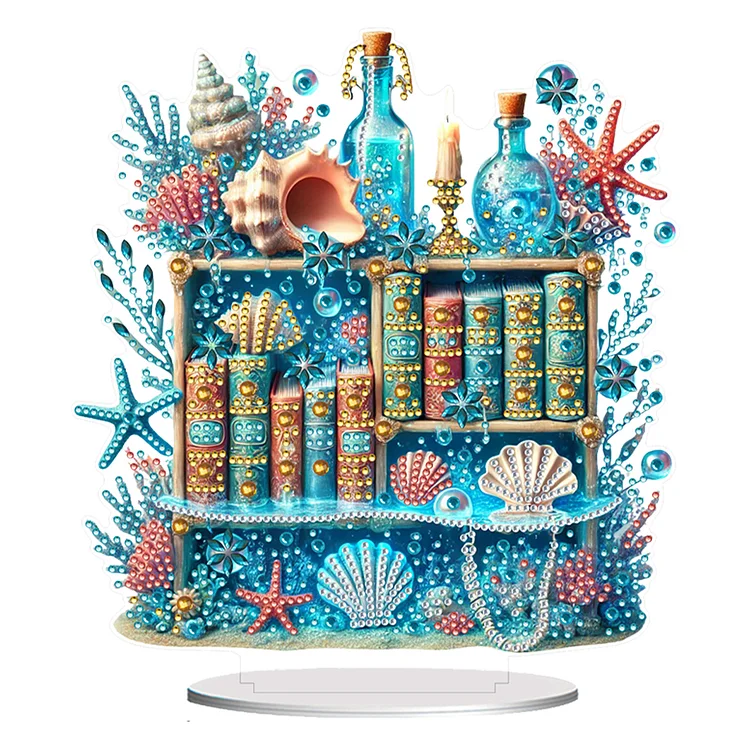 Acrylic Diamond Painting Tabletop Ornaments Kit for Home Decor (Ocean Bookshelf)