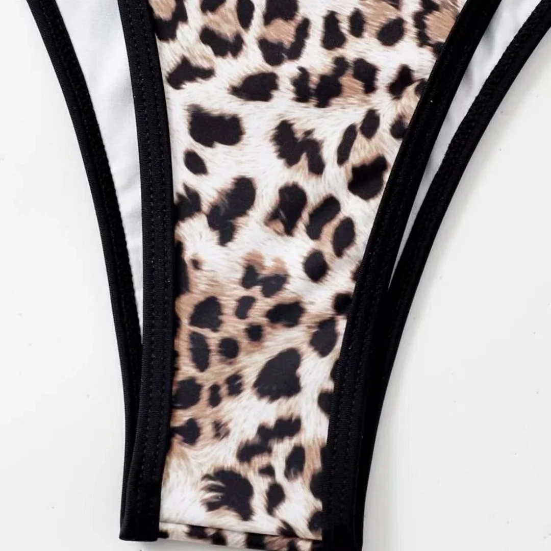 Uveng New Sexy Leopard-Print Conjoined Drawstring Strap Swimsuit Bikini