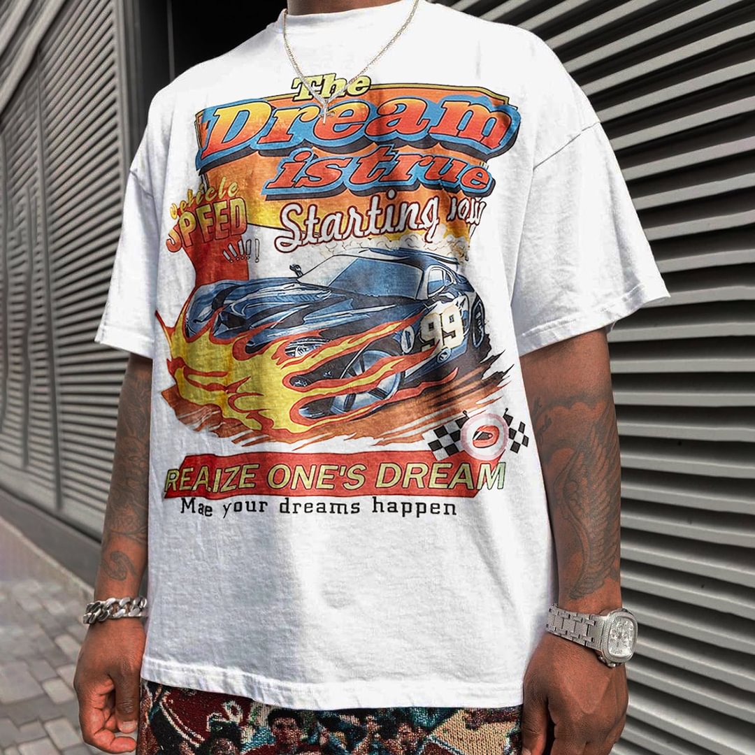 Retro Oversized Men's Motorsports T-shirt、、URBENIE