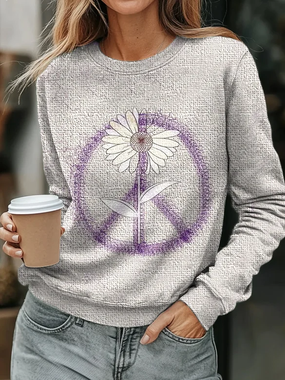 Women's Hippie Sunflower Art Print Casual Sweatshirt