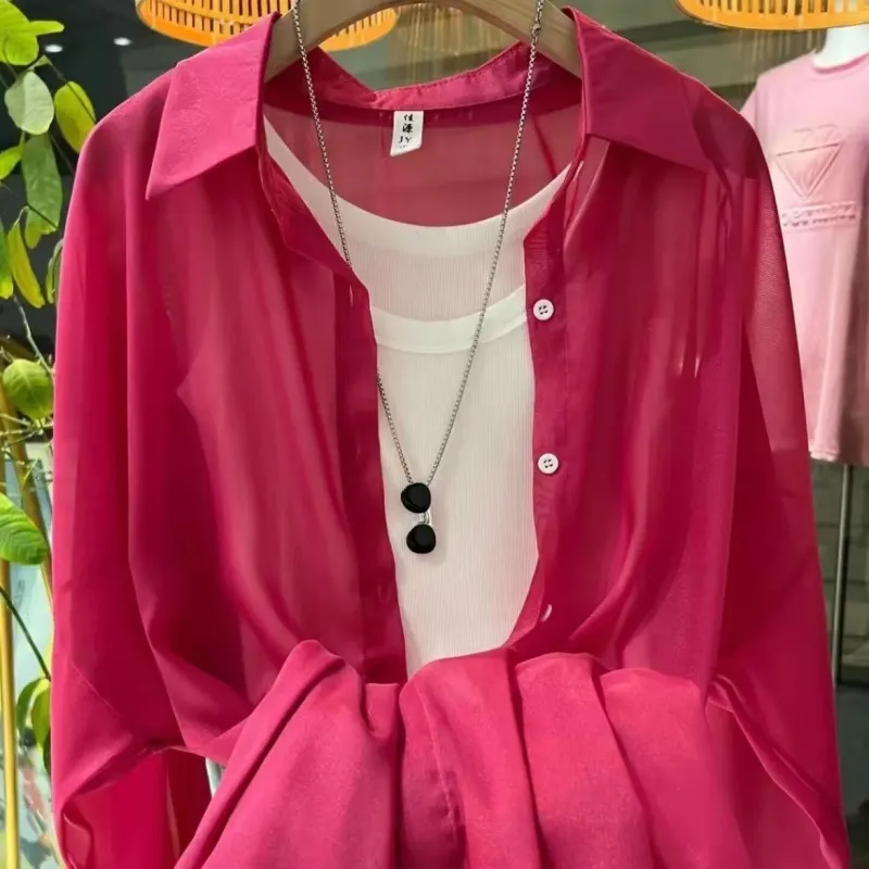 Brownm Brownm Thin Coat Women's Summer New Loose Anti-Ultraviolet Breathable Ice Sleeve Shirt Long-Sleeved Top
