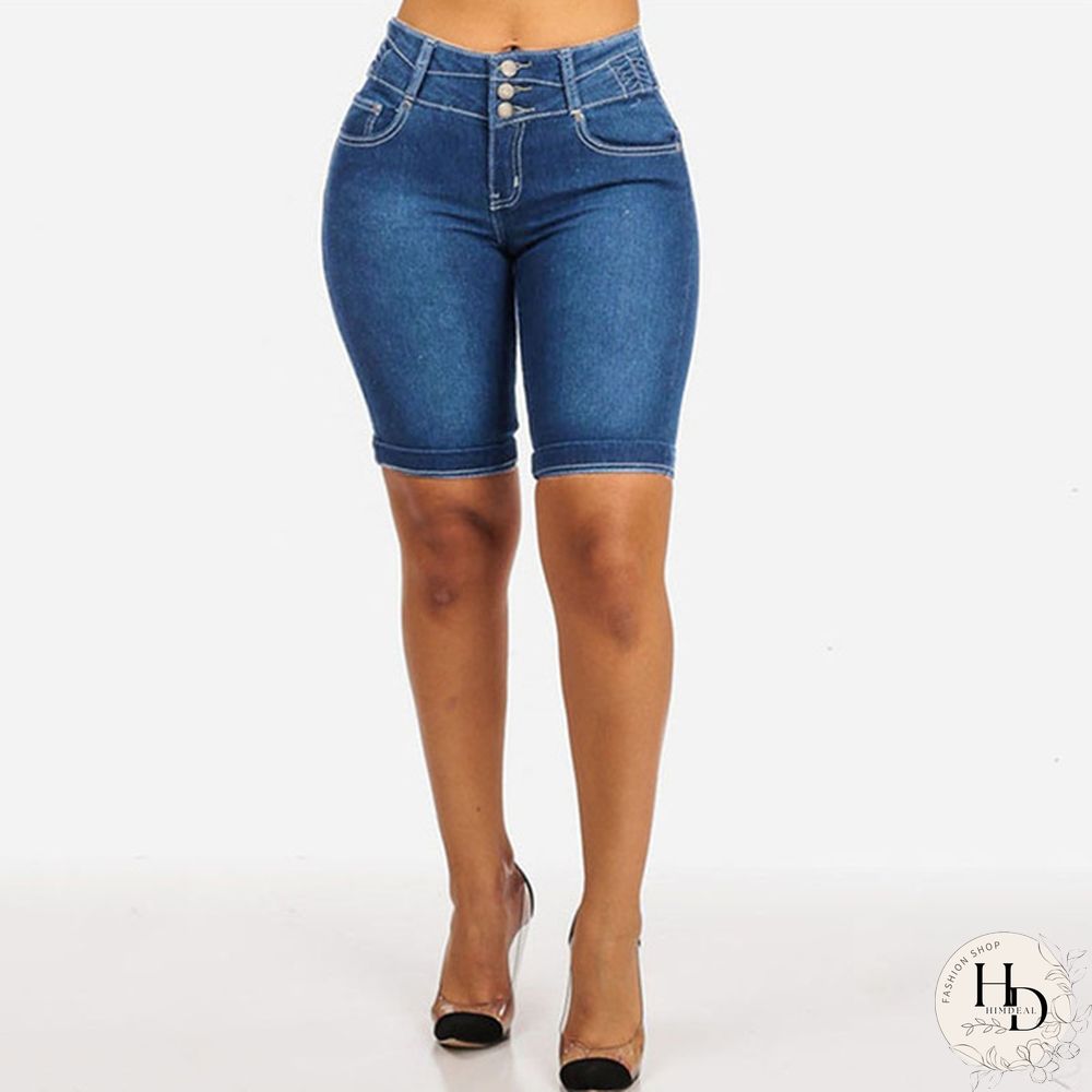 Women Summer Fashion High Waist Denim Shorts Jeggings Strech Skinny Short Jeans Summer Casual Shorts Plus Size XS-5XL Baggy Solid Jeans
