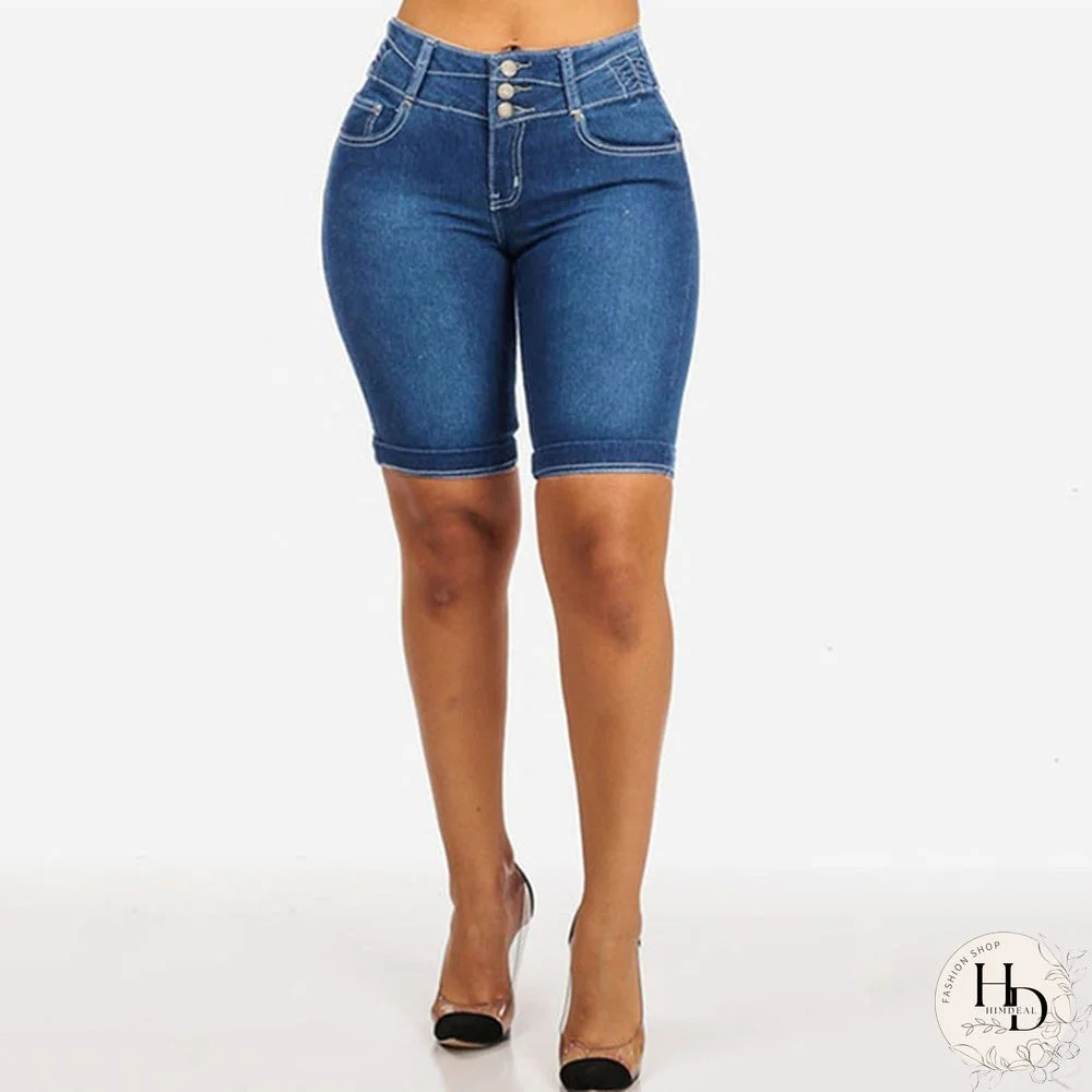 Women Summer Fashion High Waist Denim Shorts Jeggings Strech Skinny Short Jeans Summer Casual Shorts Plus Size XS-5XL Baggy Solid Jeans