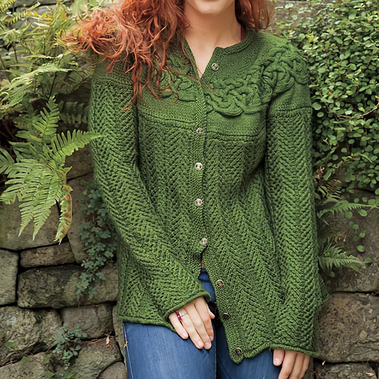 Women's Irish Circlet Pattern Cozy Knit Cardigan