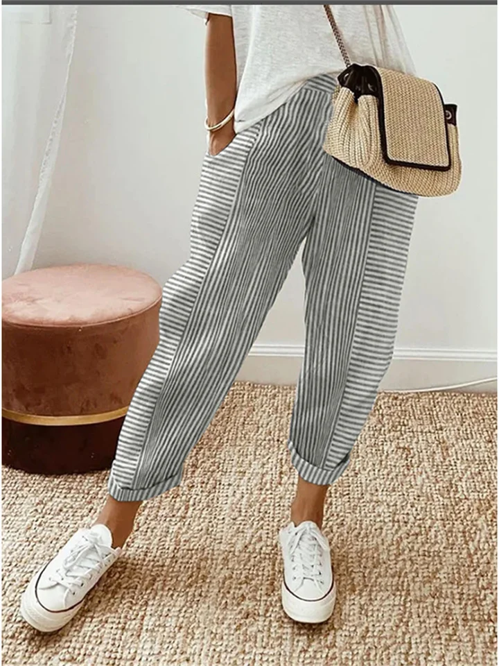 Women's Summer New Woven Jacquard Striped Splicing Casual Pants
