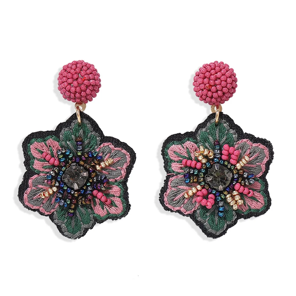 Dvacaman Bohemian Colourful Weave Beaded Flower Statement Drop Earrings Women Ethnic Handmade Seed Beads Dangle Earrings Jewelry