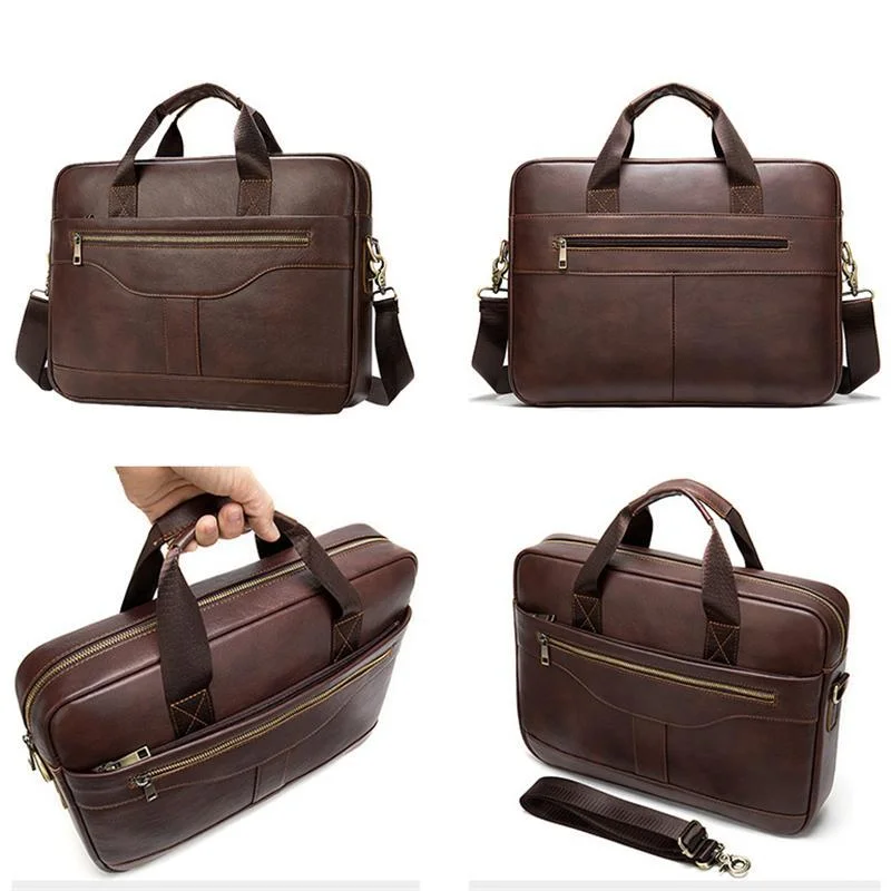 Great Quality Antique Brass Hardware Organizational Layout Leather Briefcase