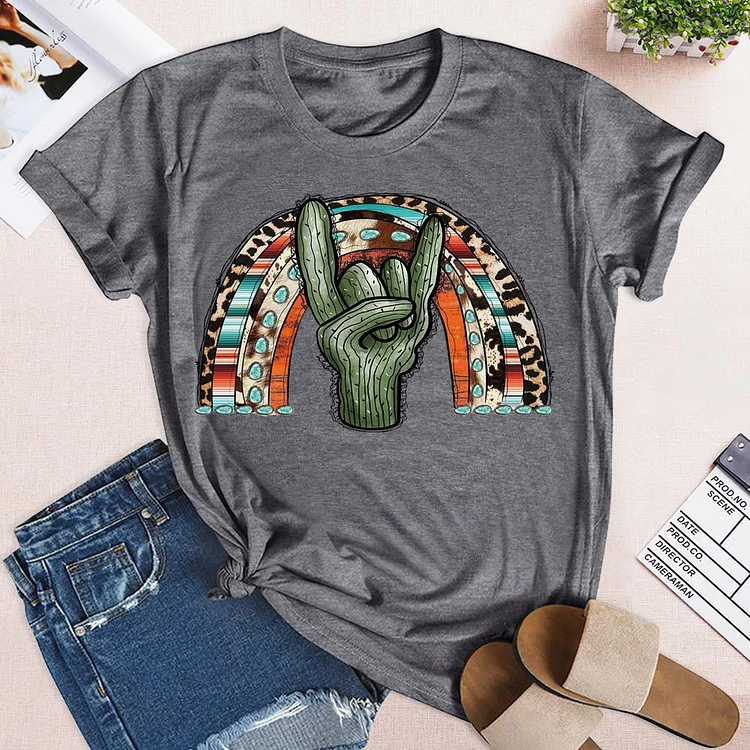 Cactus Hand Turquoise Rainbow T-shirt Tee-05857-Annaletters