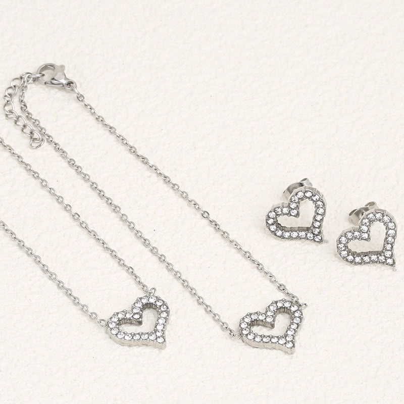 Luxurious Shiny Korean Style Circle Heart Shape 304 Stainless Steel Rhinestones 18K Gold Plated Polishing Plating Inlay Jewelry Set