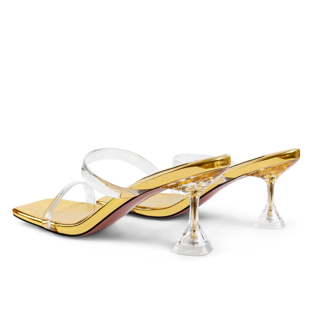 7cm/2.76''   Clear Chunky Heels for Women Low Heels Square Toe Shoes Sandals Women's Slippers