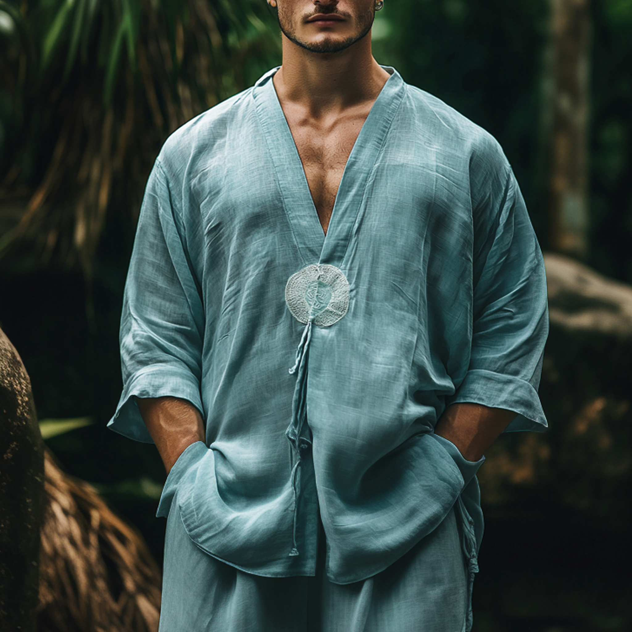 Men's Ethnic Graphic Light Casual Linen Shirt