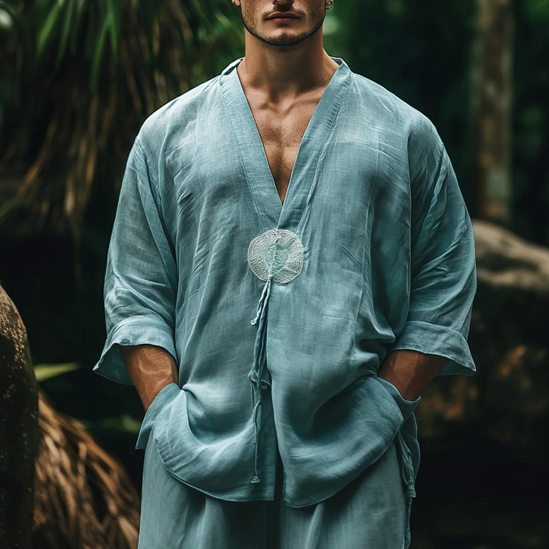 Men's Ethnic Graphic Light Casual Linen Shirt-inspireuse