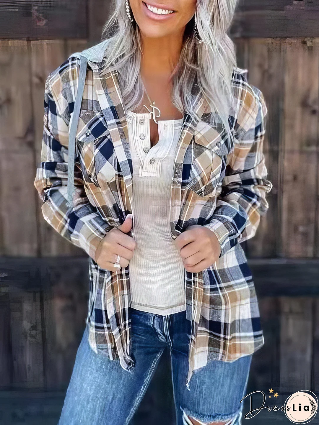 Blue and Brown Plaid Shirt