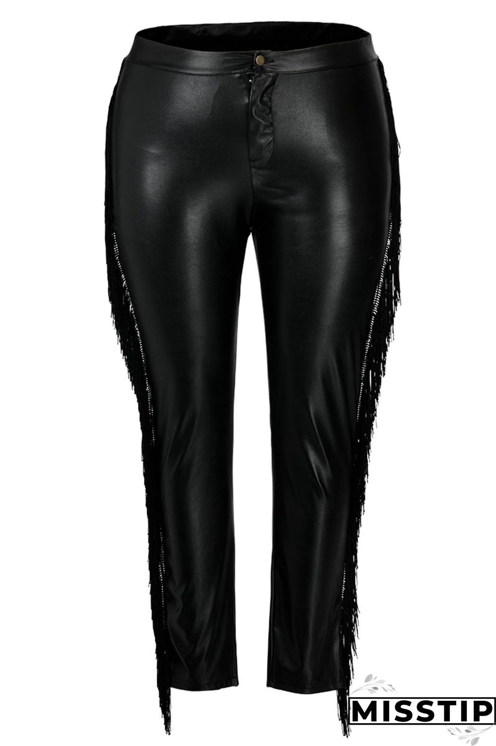 Wine Red PU OL Patchwork Solid tassel Zippered Stitching Zipper Tassel Plus Size