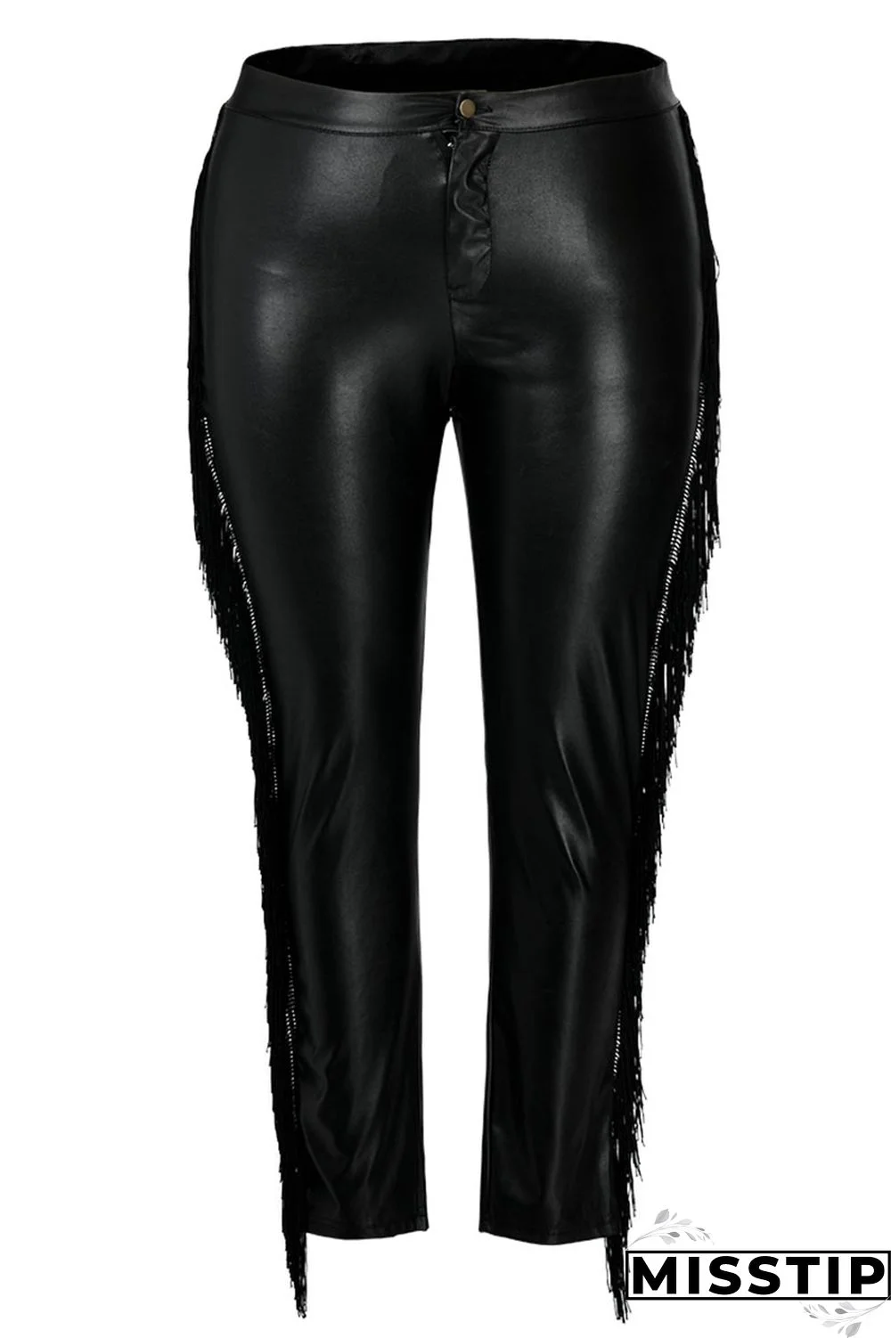 Wine Red PU OL Patchwork Solid tassel Zippered Stitching Zipper Tassel Plus Size