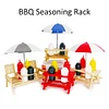Wooden Outdoor Barbecue Grill, Barbecue Seasoning Rack, Barbecue Chair, BBQ Seasoning Rack Set