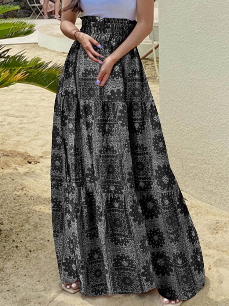 Tribal Print Shirred Elastic Waist Bohemian Women Skirt - Shop Trendy Women's Fashion | TeeYours