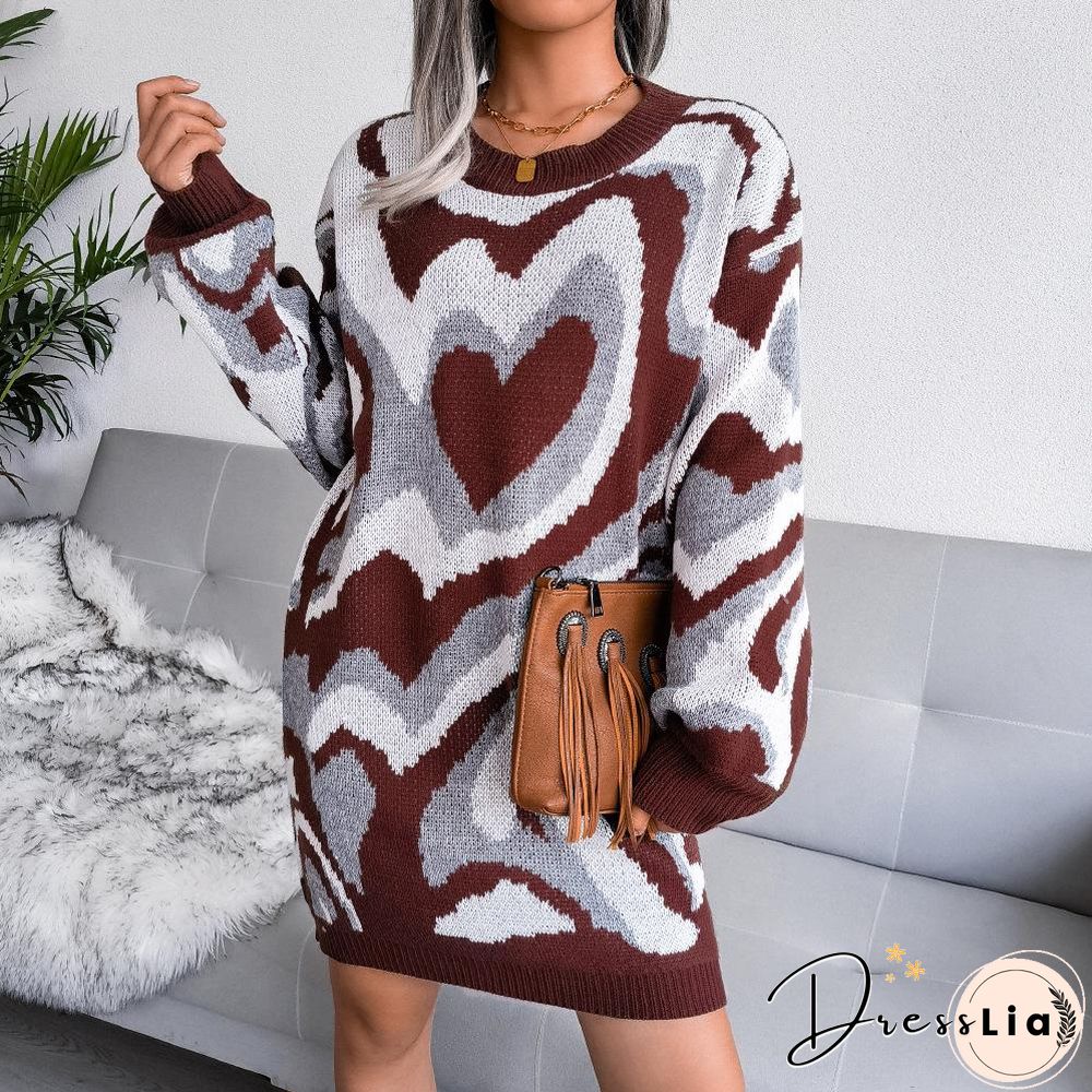 Heart Shape Color Block Knitting Dress