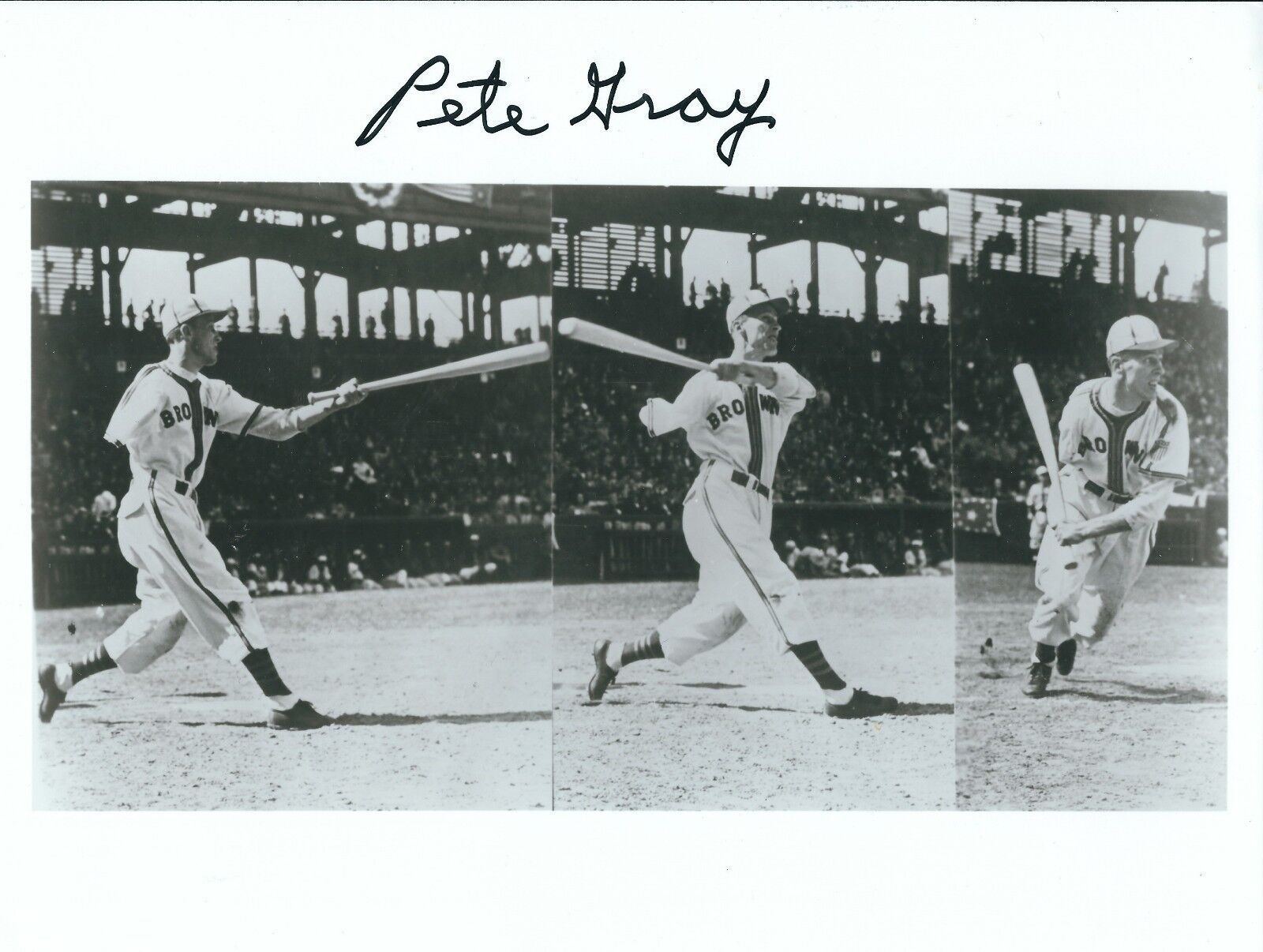 Signed 8x10 PETE GRAY St. Louis Browns Autographed Photo Poster painting - w/COA