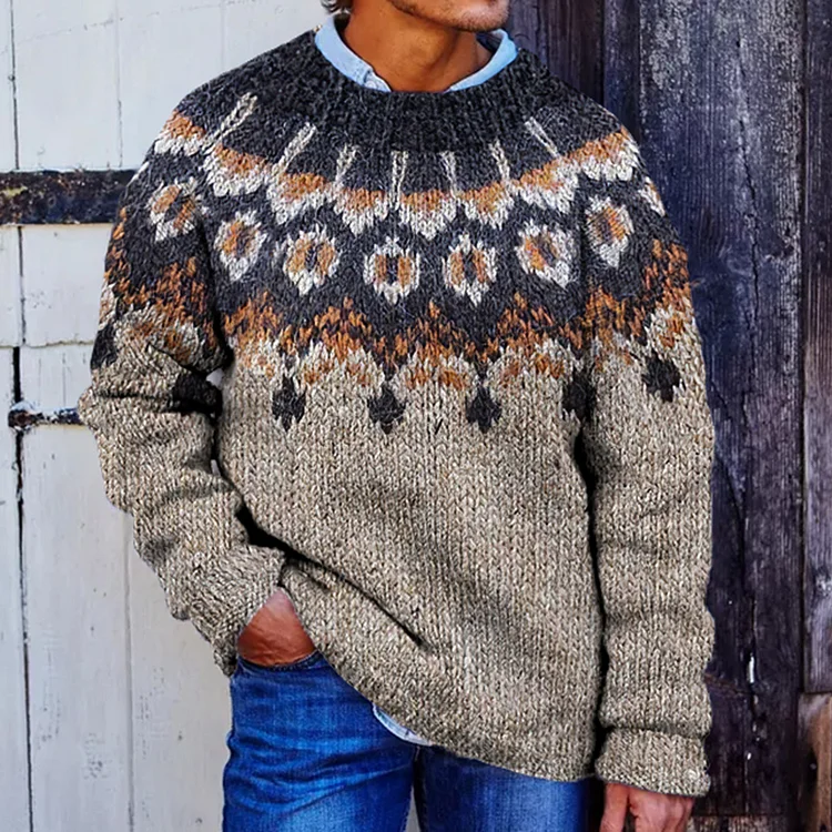 Men's Geometry Icelandic Pattern Art Cozy Knit Sweater