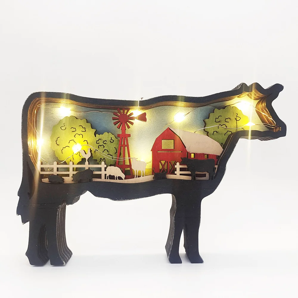 Purexcellent&trade; New creative home desktop wood carved cow handicraft decoration
