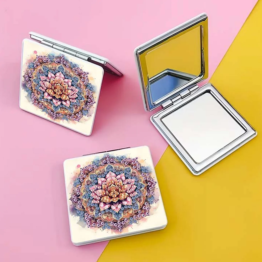 Mandala DIY Special Shaped Diamond Painting Compact Mirror Kits Diamond Art Painting Pocket Mirror for Adults and Beginners