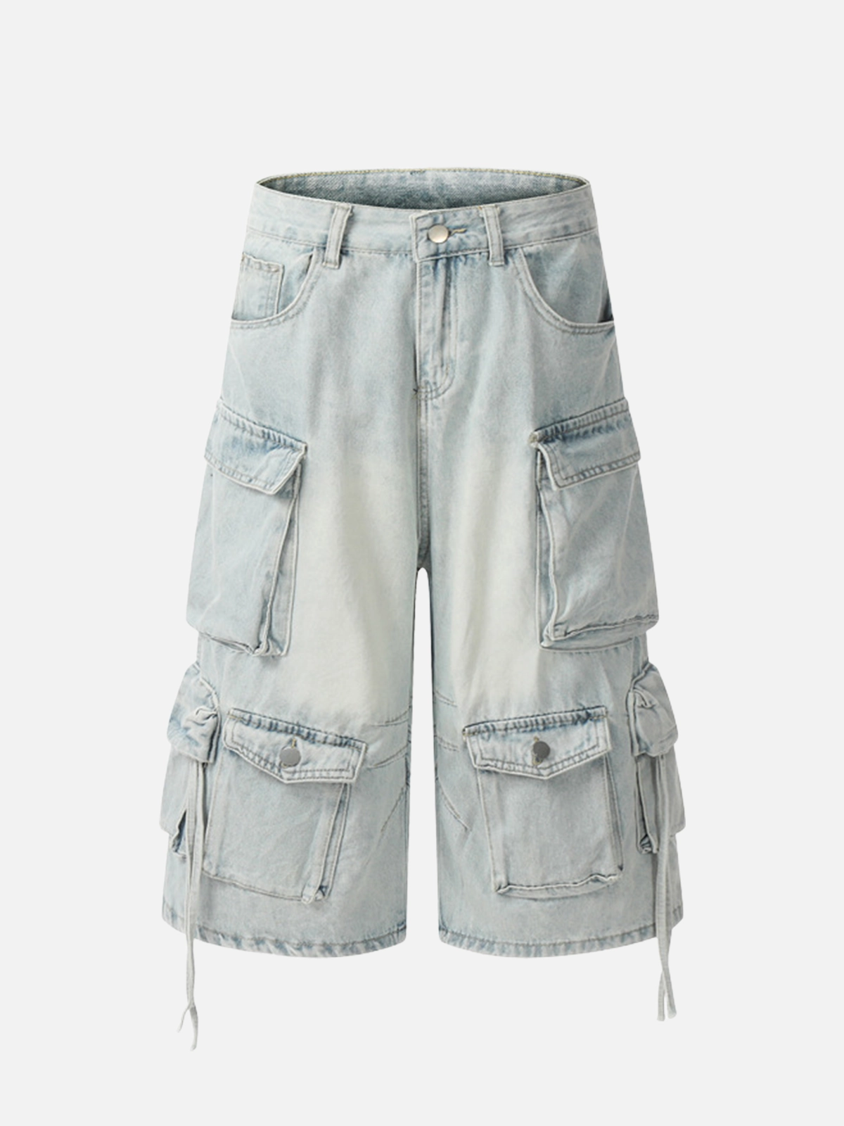 Blue Vintage Washed Multi-Pocket Cargo Pants Front