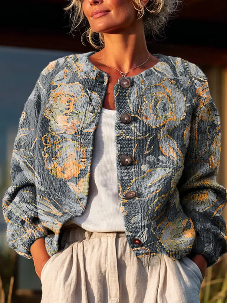 Vintage Abstract Floral Painting Art Print Buttoned Cardigan Sweater