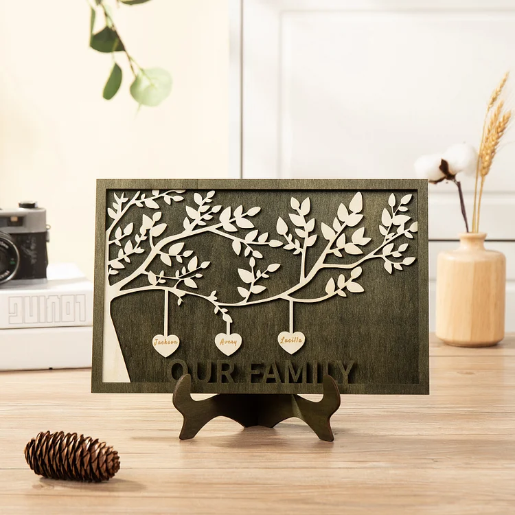 Family Tree Wood Frame Personalized Family Tree Sign Engrave 3 Names Keepsake Gifts