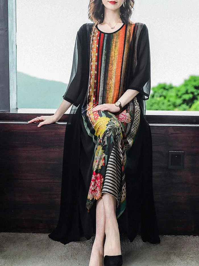 Women's new chiffon stitching printed dress