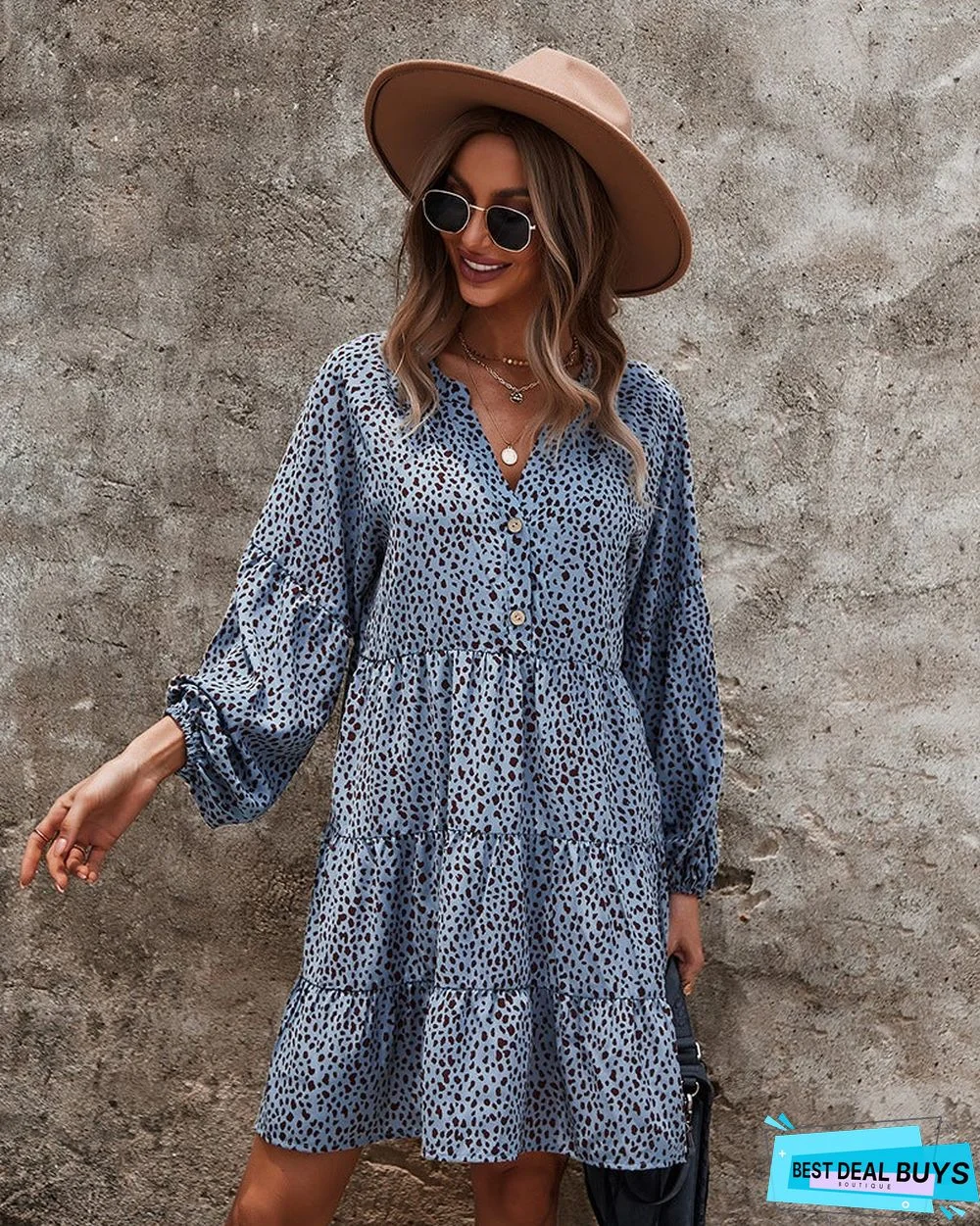 European and American Long Sleeve Fashion Women's Leopard Print Dress