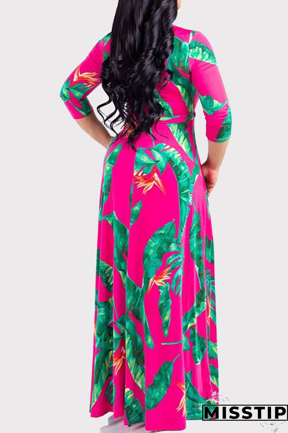 Blue Fashion Casual Print Bandage V Neck Long Sleeve Dresses