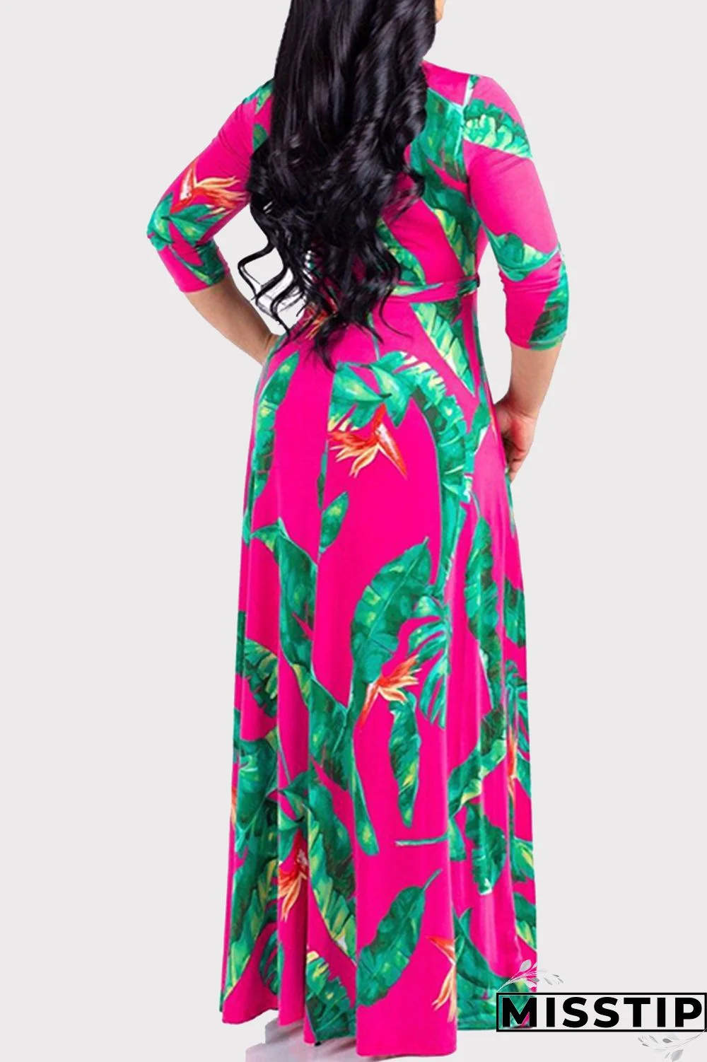 Blue Fashion Casual Print Bandage V Neck Long Sleeve Dresses