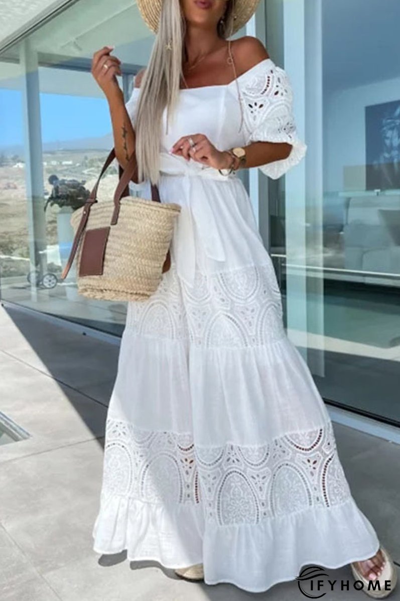 Elegant Solid Hollowed Out Frenulum Square Collar A Line Dresses(4 Colors)