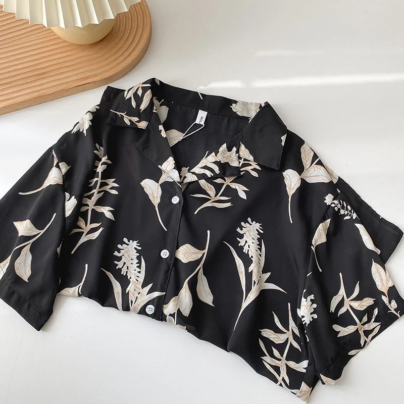 Shirts Women Button Summer Short Sleeve Lose Floral Vintage Casual Korean Style Chiffon Feminine Comfortable All-match Harajuku