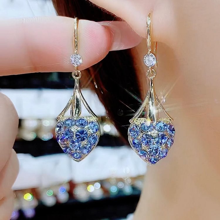 Blue Heart Full Diamond Earrings