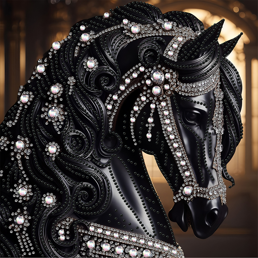 Gorgeous Black Horse 30*30cm(canvas) special shaped drill diamond painting