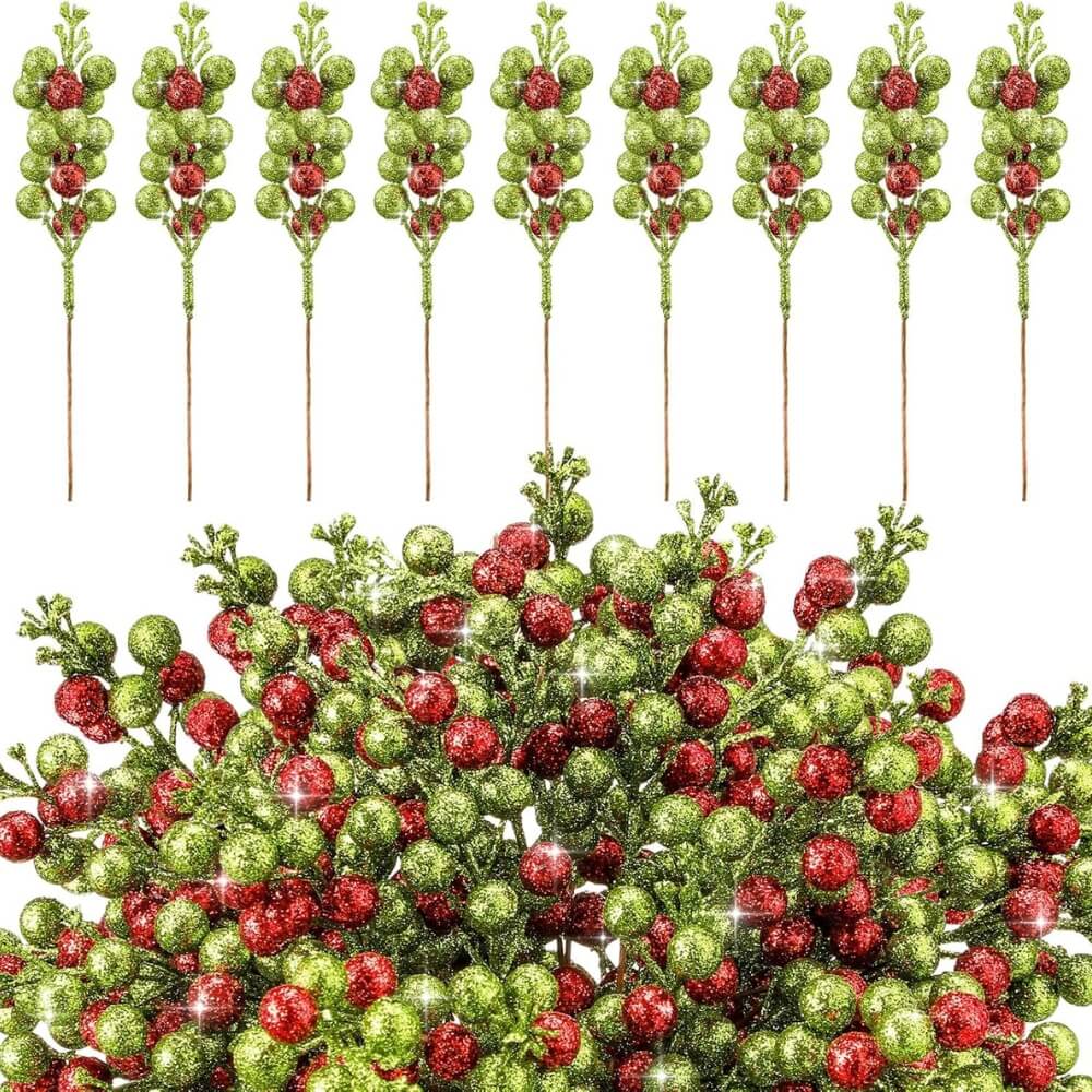 8.7" Christmas Glitter Berry Stem (48 PCS)