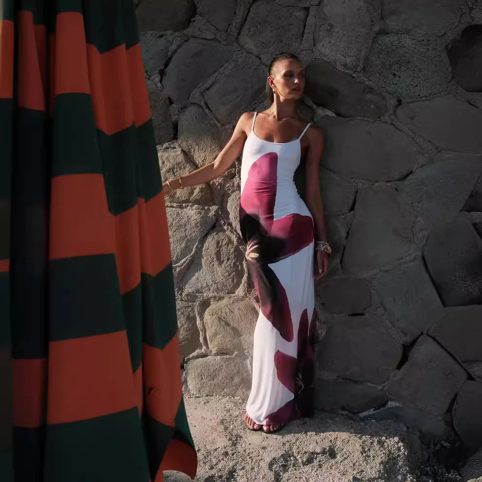 Woherb Woherb Women's Summer 2024 New Sexy Slip Print Bag Hip Slit Dress Women's Beach Dress-Outfit Ideas