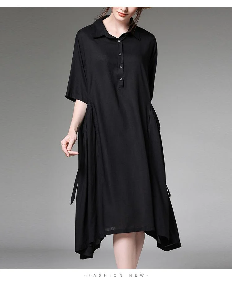 Women's new elegant linen cotton lapel dress