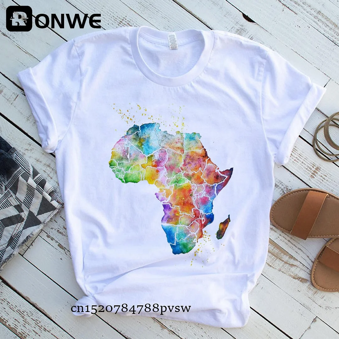 Africa Map Graphic Women T-shirts 2021 Summer Harajuku Female Tops Tee Girl White Printed Clothes Streetwear,Drop Ship