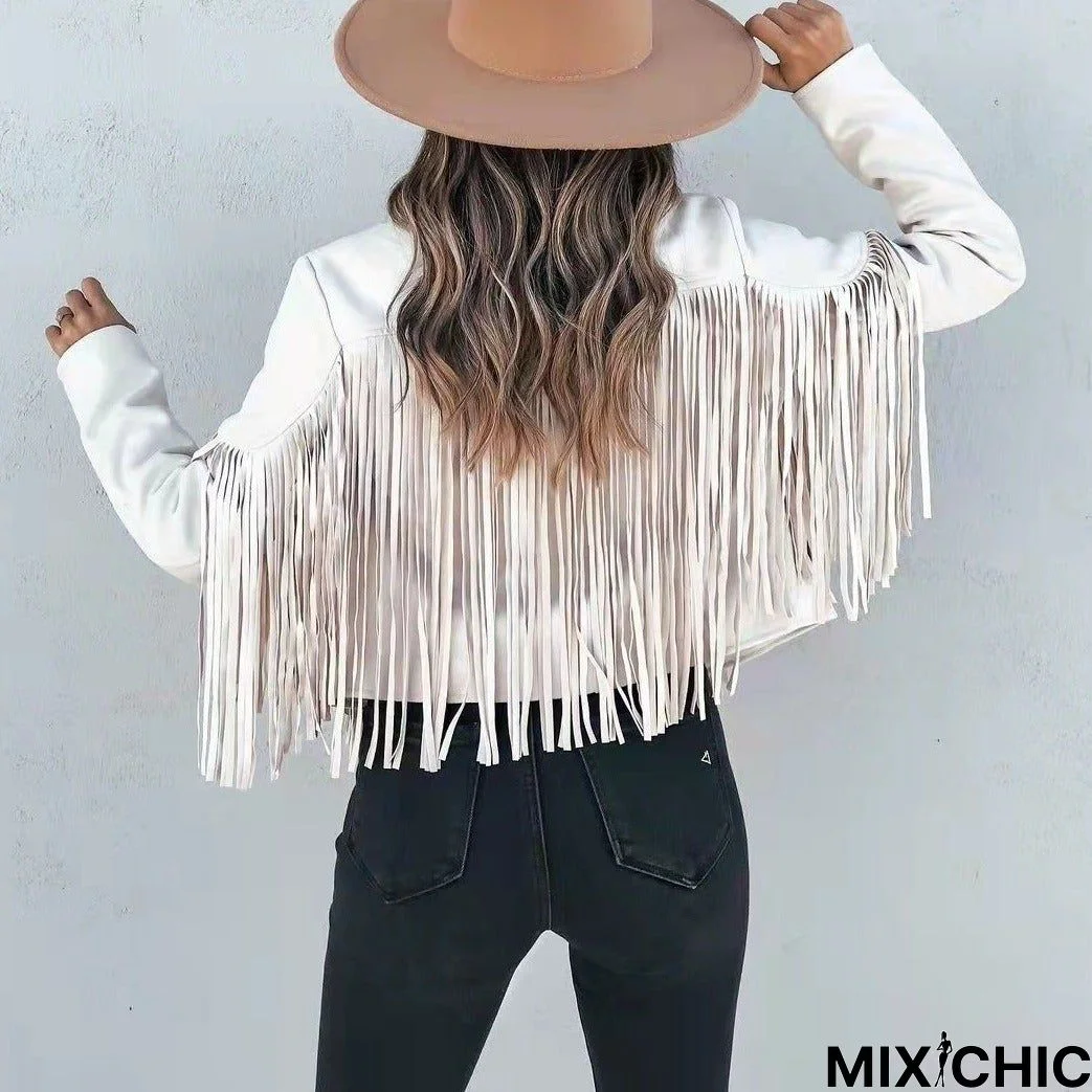 Long Sleeve Printed Tassel Jacket Women