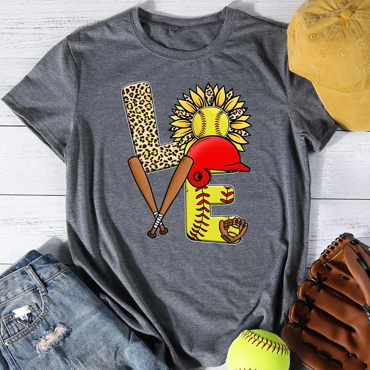 Love Softball Round Neck T-shirt-0025855