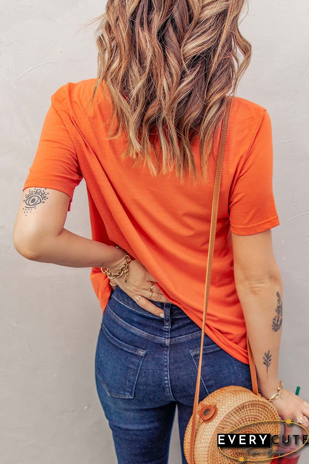 Orange Cowboys and Beers Letter Print Short Sleeve Tee